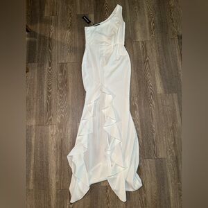 PrettyLittleThing White Ruffled Maxi Dress